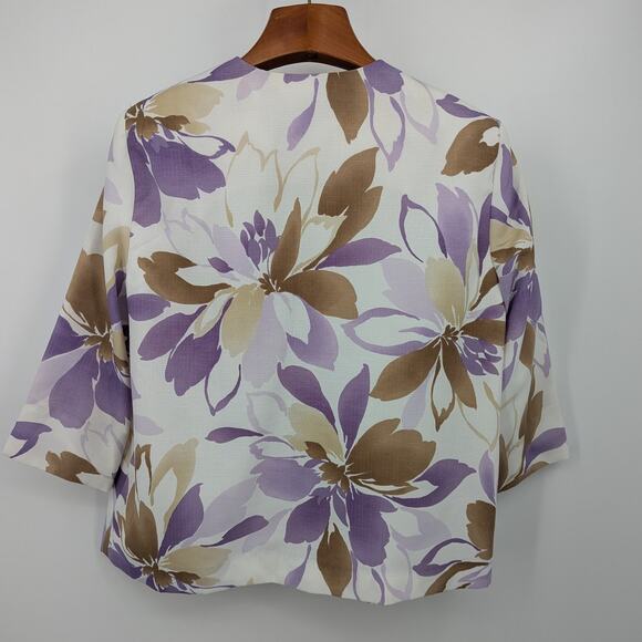 Alfred Dunner Size 18 Floral Open Front Blazer Lilac Beige Purple Lightweight - Picture 2 of 3